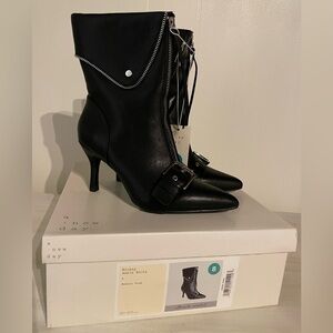 A New Day Black Pointed Ankle Booties, black with silver accents, NWT